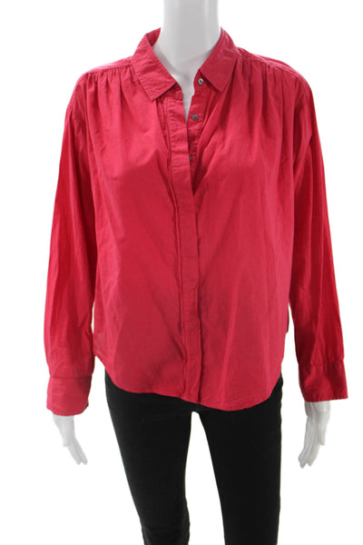 Xirena Womens Red Cotton Collared Long Sleeve Boho Button Up Blouse Size XS