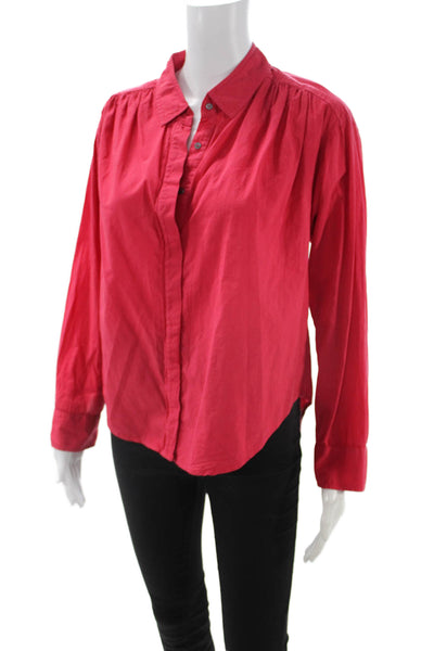 Xirena Womens Red Cotton Collared Long Sleeve Boho Button Up Blouse Size XS