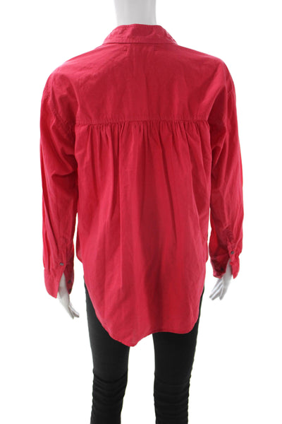 Xirena Womens Red Cotton Collared Long Sleeve Boho Button Up Blouse Size XS