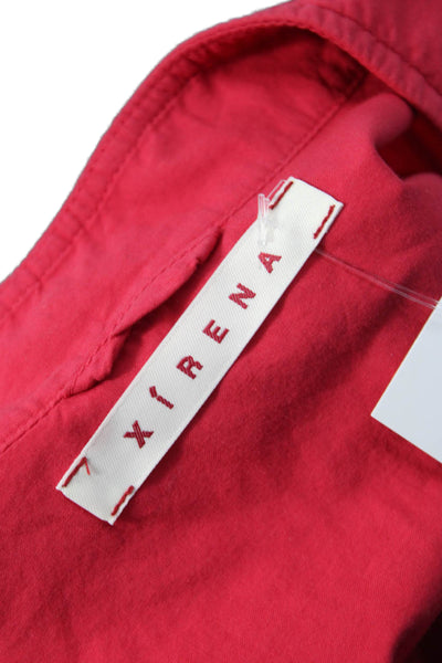 Xirena Womens Red Cotton Collared Long Sleeve Boho Button Up Blouse Size XS