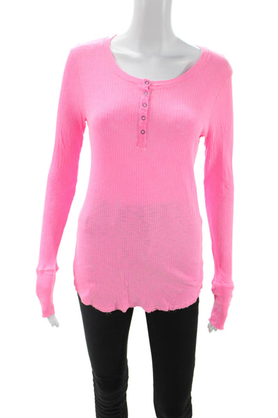 Sundry Womens Pink Basic Button Up Long Sleeve Round Neck Top Size 2