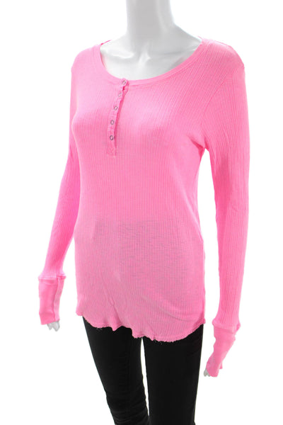Sundry Womens Pink Basic Button Up Long Sleeve Round Neck Top Size 2