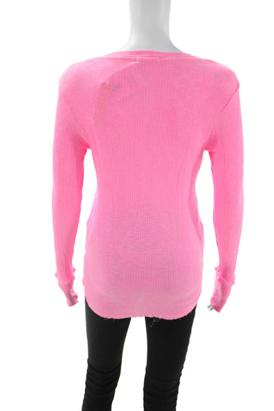 Sundry Womens Pink Basic Button Up Long Sleeve Round Neck Top Size 2