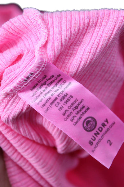 Sundry Womens Pink Basic Button Up Long Sleeve Round Neck Top Size 2