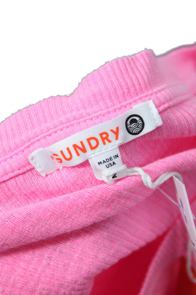 Sundry Womens Pink Basic Button Up Long Sleeve Round Neck Top Size 2