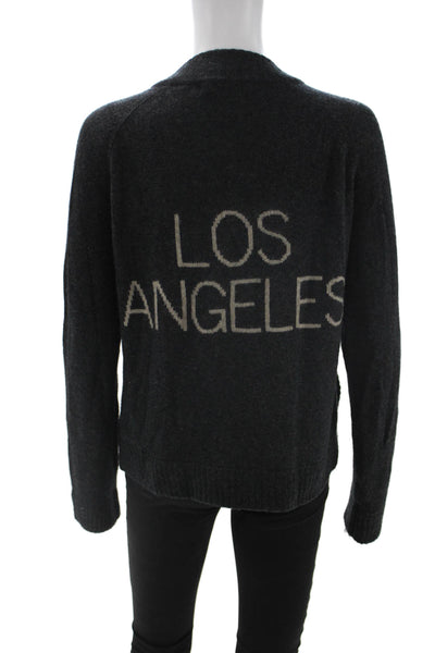 27 Miles Unisex Dark Gray Full Zip Cashmere Cardigan Graphic Print Size 1