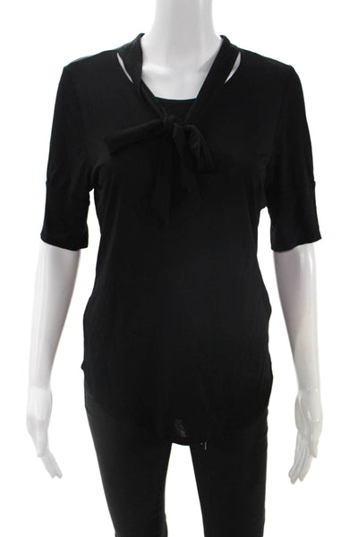 Frame Womens Black Viscose Tie Neck Blouse Classic Fall Size M