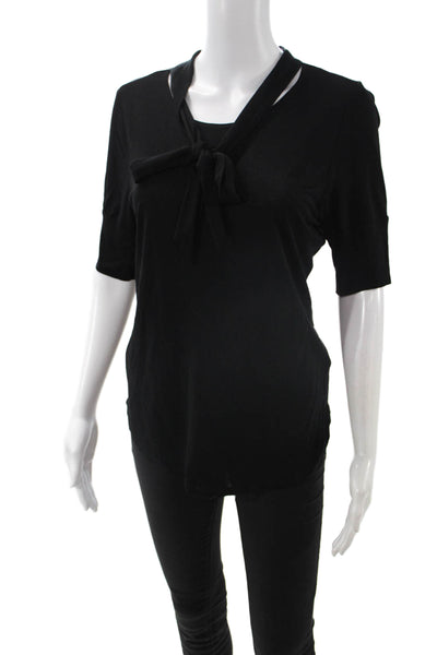 Frame Womens Black Viscose Tie Neck Blouse Classic Fall Size M