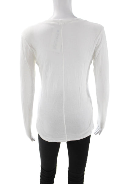Monrow Womens Basic Cotton Blend Long Sleeve T-Shirt White Round Neck Size S