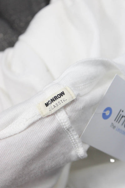 Monrow Womens Basic Cotton Blend Long Sleeve T-Shirt White Round Neck Size S