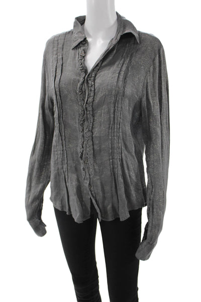 CP Shades Women Dark Gray Boho Collar Button Up Blouse Long Sleeve Size S