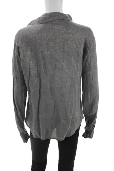 CP Shades Women Dark Gray Boho Collar Button Up Blouse Long Sleeve Size S