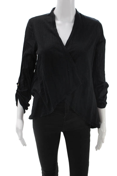 Splendid Womens Black Supima Cotton Long Sleeve Button Blouse Size S