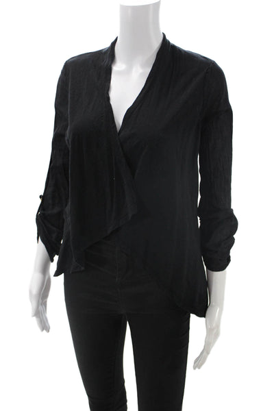 Splendid Womens Black Supima Cotton Long Sleeve Button Blouse Size S