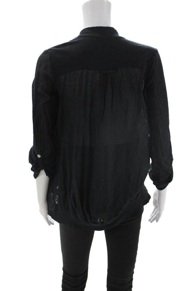 Splendid Womens Black Supima Cotton Long Sleeve Button Blouse Size S