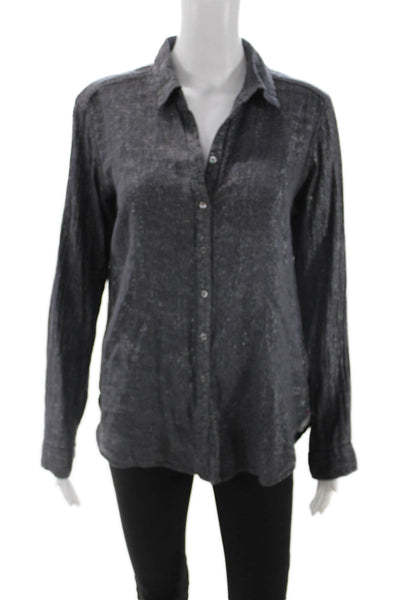 Xirena Women Dark Gray Collared Long Sleeve Basic Button Up Top Size S