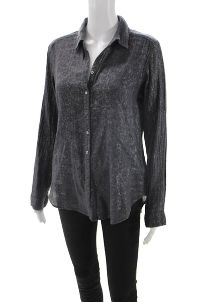 Xirena Women Dark Gray Collared Long Sleeve Basic Button Up Top Size S