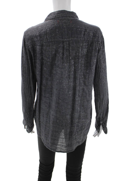 Xirena Women Dark Gray Collared Long Sleeve Basic Button Up Top Size S