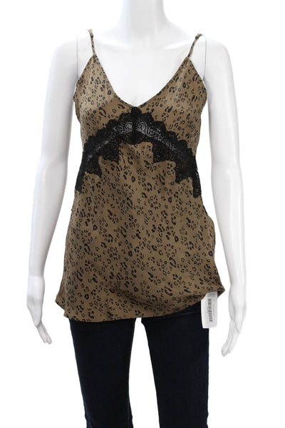 Carine Roitfeld For Uniqlo Women Brown Silk Leopard V-Neck Camisole Size M