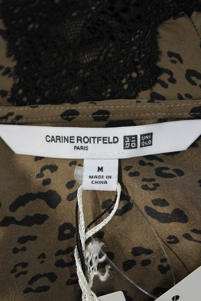 Carine Roitfeld For Uniqlo Women Brown Silk Leopard V-Neck Camisole Size M