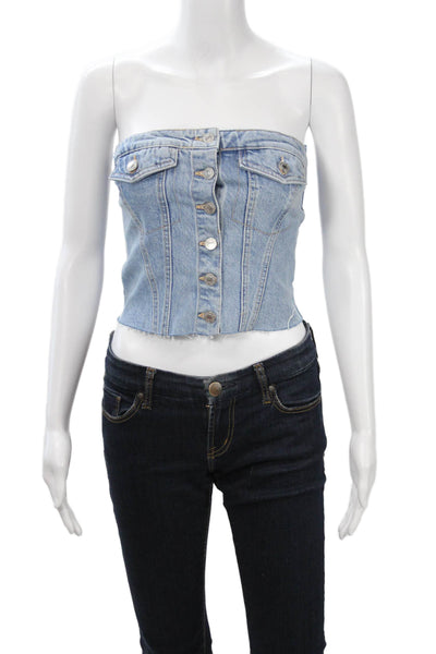 Zara Womens Cropped Button Up Tank Light Blue Sleeveless Size L