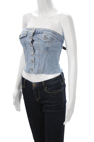 Zara Womens Cropped Button Up Tank Light Blue Sleeveless Size L
