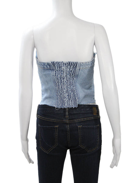 Zara Womens Cropped Button Up Tank Light Blue Sleeveless Size L