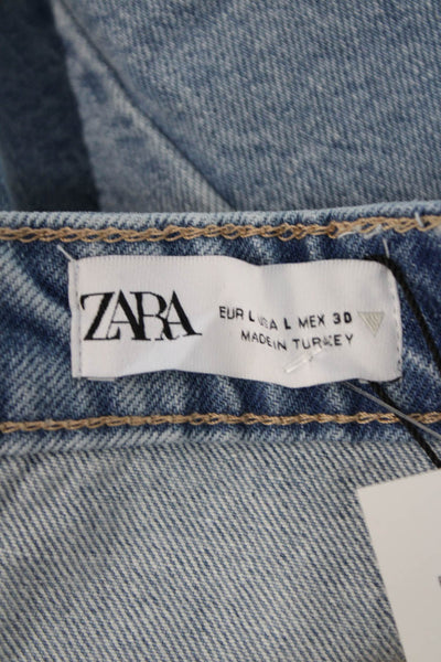 Zara Womens Cropped Button Up Tank Light Blue Sleeveless Size L