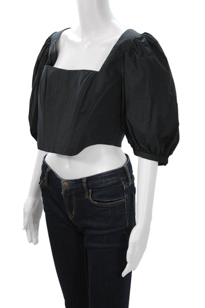 Staud Womens Cropped Black Square Neck 3/4 Sleeve Cotton Blouse Size 10