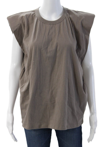 Frankie Shop Womens Basic Sleeveless Crew Neck Cotton T-Shirt Brown Size M