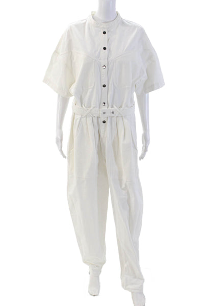 Isabel Marant Women Jumpsuit White High Neck Short Sleeve Cotton Size 42