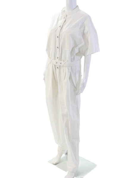 Isabel Marant Women Jumpsuit White High Neck Short Sleeve Cotton Size 42