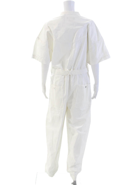 Isabel Marant Women Jumpsuit White High Neck Short Sleeve Cotton Size 42