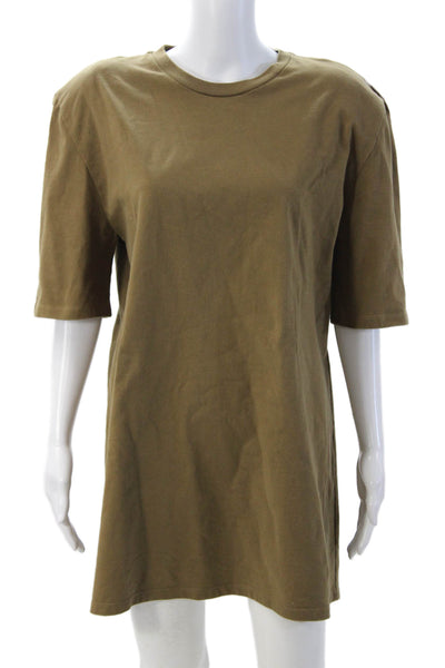 Frankie Shop Mens Brown Cotton Crew Neck Army T Shirt 3/4 Sleeve Size M