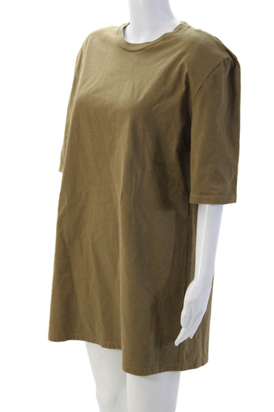 Frankie Shop Mens Brown Cotton Crew Neck Army T Shirt 3/4 Sleeve Size M