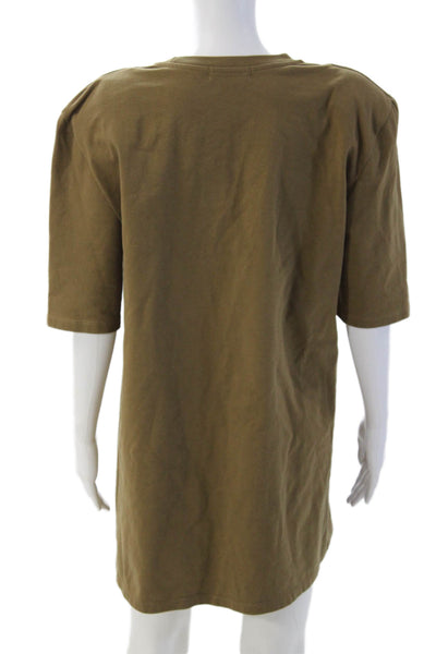 Frankie Shop Mens Brown Cotton Crew Neck Army T Shirt 3/4 Sleeve Size M