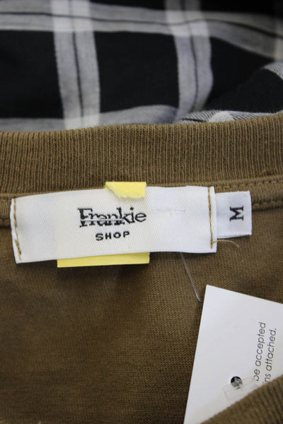 Frankie Shop Mens Brown Cotton Crew Neck Army T Shirt 3/4 Sleeve Size M