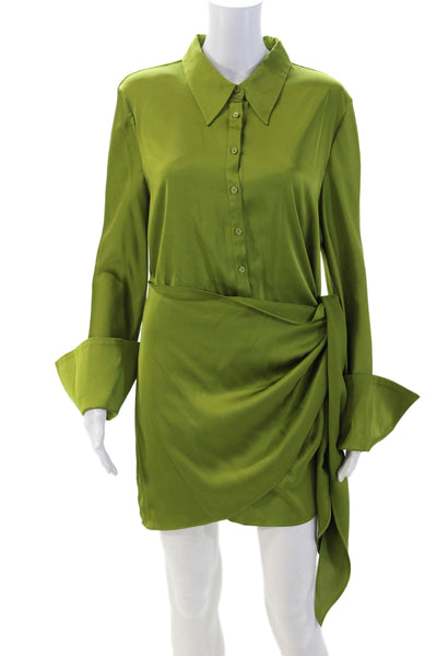 Rat & Boa Womens Shirt Wrap Dress Green Collared Button Long Sleeve Size L