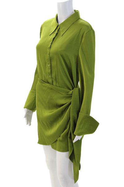 Rat & Boa Womens Shirt Wrap Dress Green Collared Button Long Sleeve Size L