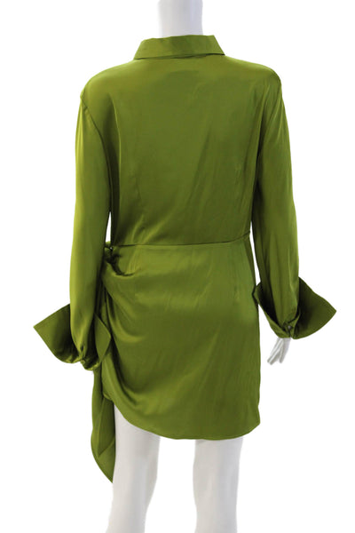 Rat & Boa Womens Shirt Wrap Dress Green Collared Button Long Sleeve Size L