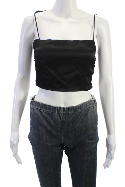 Zara Women Cropped Camisole Black Sleeveless 90s Polyester Size M
