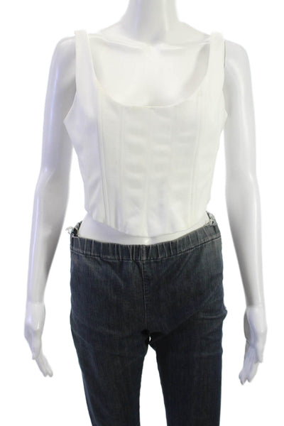 Aqua Womens Cropped Tank Square Neck Sleeveless White Classic Size L