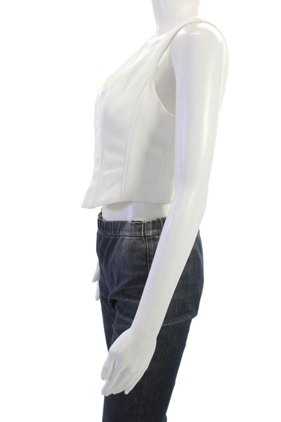 Aqua Womens Cropped Tank Square Neck Sleeveless White Classic Size L