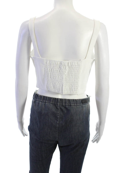 Aqua Womens Cropped Tank Square Neck Sleeveless White Classic Size L