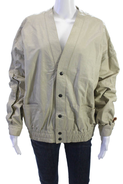 Norcuer Unisex Beige Nappa Vaca Leather Bomber Jacket 100% Acetate Size L