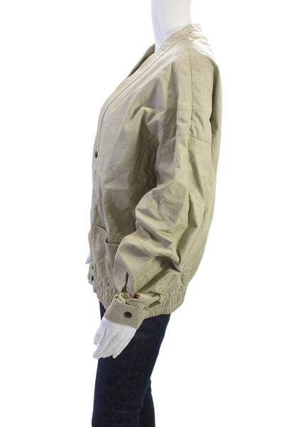 Norcuer Unisex Beige Nappa Vaca Leather Bomber Jacket 100% Acetate Size L