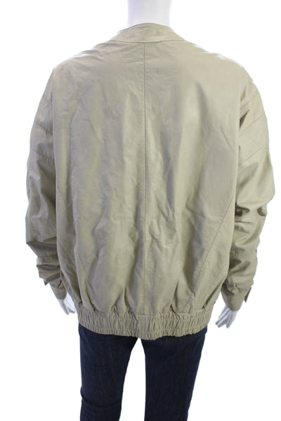 Norcuer Unisex Beige Nappa Vaca Leather Bomber Jacket 100% Acetate Size L