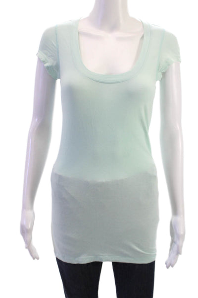 Theory Womens Tunic Light Blue Cotton Blend Cap Sleeve Round Neck Size PP
