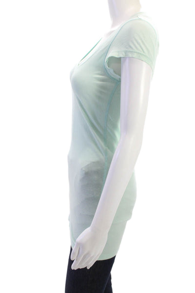 Theory Womens Tunic Light Blue Cotton Blend Cap Sleeve Round Neck Size PP