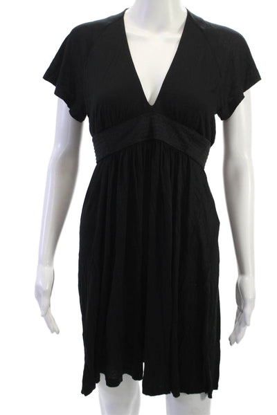 Tomas Maier Womens Black Wrap Mini Dress V Neck Short Sleeve Tie Size 38